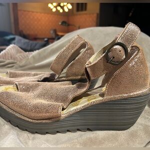 Fly London Y’all Wedge Sandals in Luna Bronze